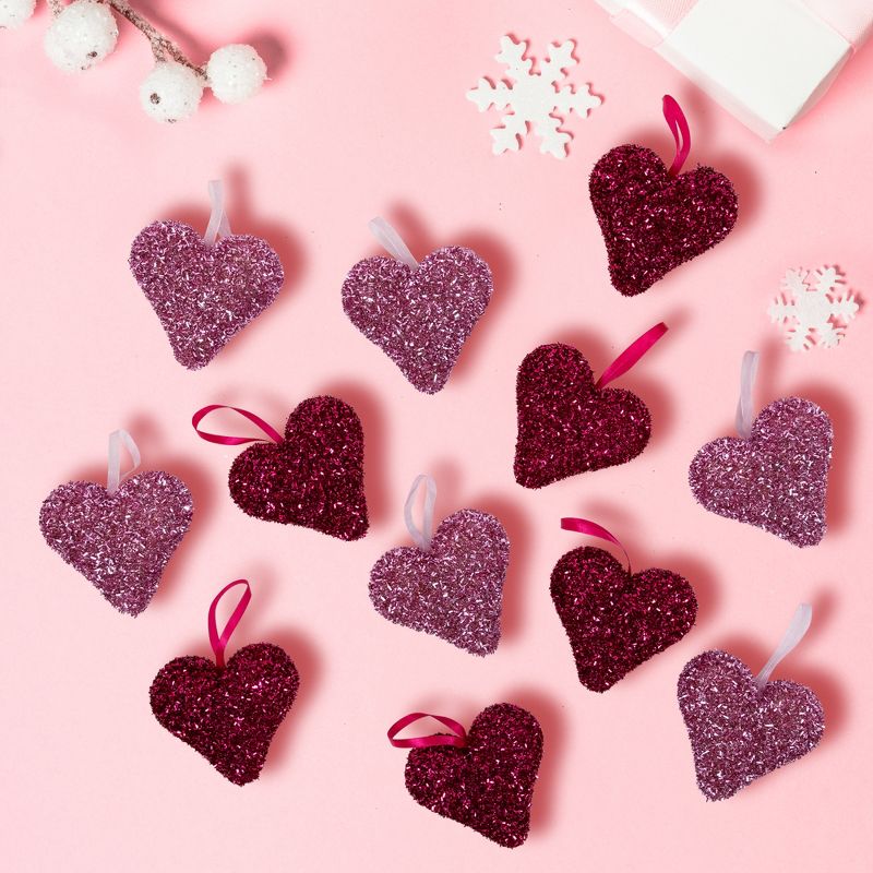 Northlight Set of 12 Tinsel Shimmering Heart-Shaped Valentine's Day Hanging Decorations 4", 3 of 8