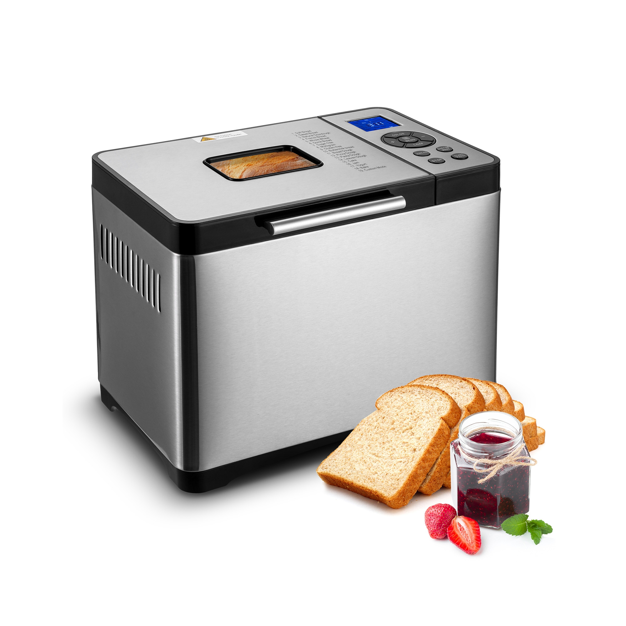 VEVOR Bread Maker, 19-in-1 2LB Dough Machine, Nonstick Ceramic Pan Automatic Breadmaker, 3 Loaf Sizes, 3 Crust Colors, Silver