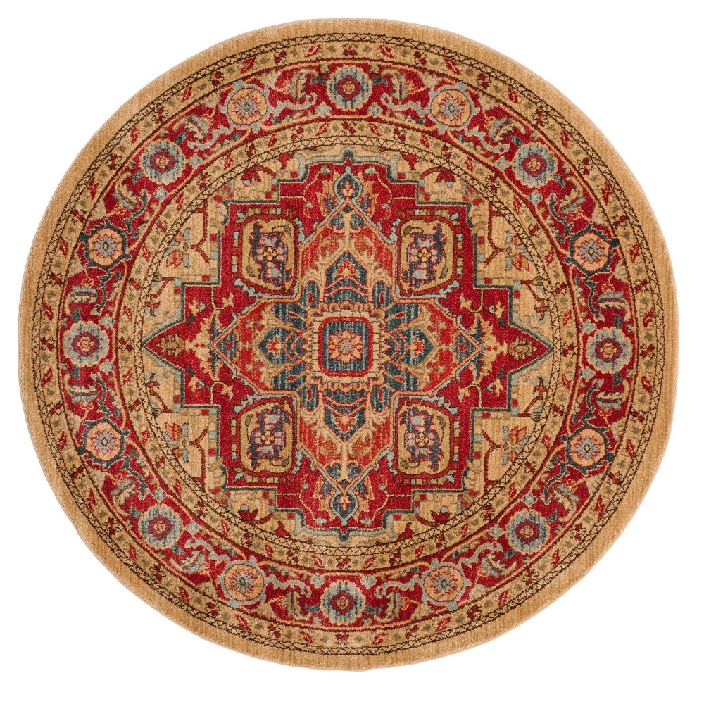 Red/Natural Floral Loomed Round Area Rug 5' - Safavieh