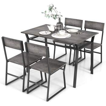 Costway 5 Piece Dining Table Set Industrial Rectangular Kitchen Table with 4 Chairs Grey/Brown