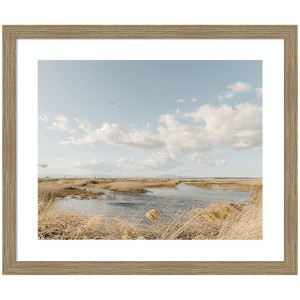 Kate and Laurel Framed Art Marshland by Crystal Lynn Collins, 26x22, Woodgrain Stripe Mocha - 1 of 4