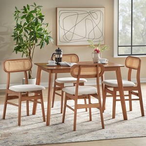Buylateral 5pc Rika Mid Century Modern Faux Cane Dining Set Walnut