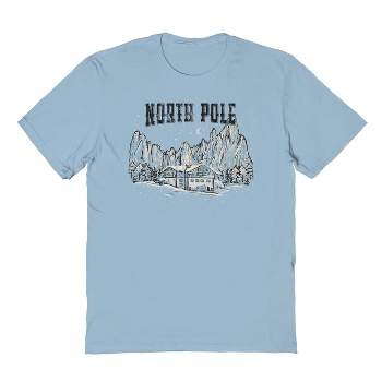 Rerun Island Men's Christmas North Pole Cabin Short Sleeve Graphic Cotton T-shirt