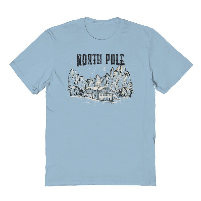 Rerun Island Men's Christmas North Pole Cabin Short Sleeve Graphic Cotton T-shirt, 1 of 2
