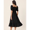 Seta T Women's Summer Square Neck Puff Short Sleeve Smocked Back Midi Dress with Pockets - 4 of 4