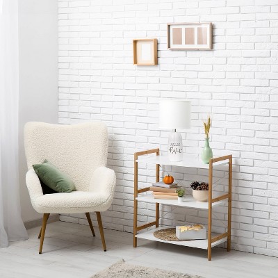 White Ceramic Pumpkin-Shaped Table Lamp with Fabric Shade