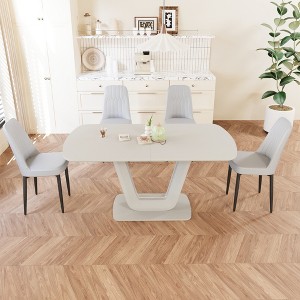 Vynxaria 5-Piece Expandable Dining Set-Rectangular MDF Table (U-Legs, 2-8 Seats) and 4 PU Cushioned Chairs, 10-15min Easy Assembly - 1 of 4