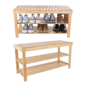 Hastings Home Natural Bamboo Shoe Rack Bench with 2 Shelves - 1 of 4