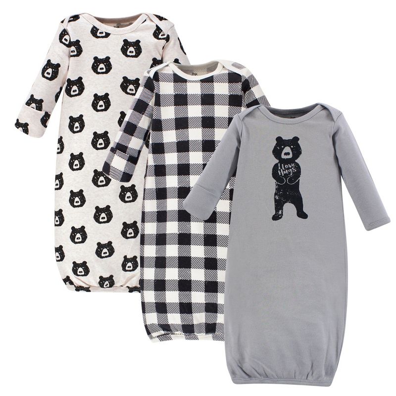 Yoga Sprout Baby Boy Cotton Long-Sleeve Gowns 3pk, Bear Hugs, 1 of 3