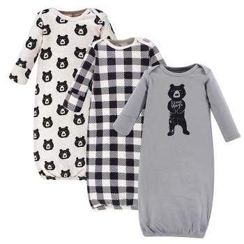 Yoga Sprout Baby Boy Cotton Long-Sleeve Gowns 3pk, Bear Hugs
