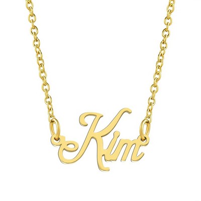 KISPER 18K Gold Plated Stainless Steel Personalized Name Pendant Necklace
