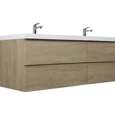 Bencmate Bathroom Storage Cabinets, Wall-Mounted Bathroom Storage Cabinet, 2 Top Basin and 4 Soft Close Drawers, Brown, 70.87"*19.69"*22.44"