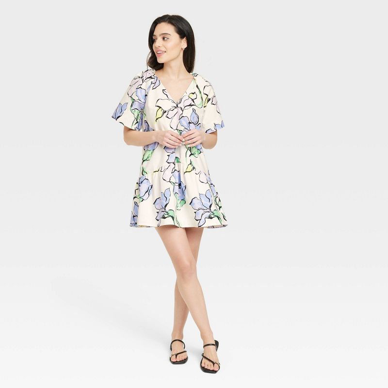 Women's Flutter Short Sleeve Mini Poplin Dress - A New Day™, 1 of 12