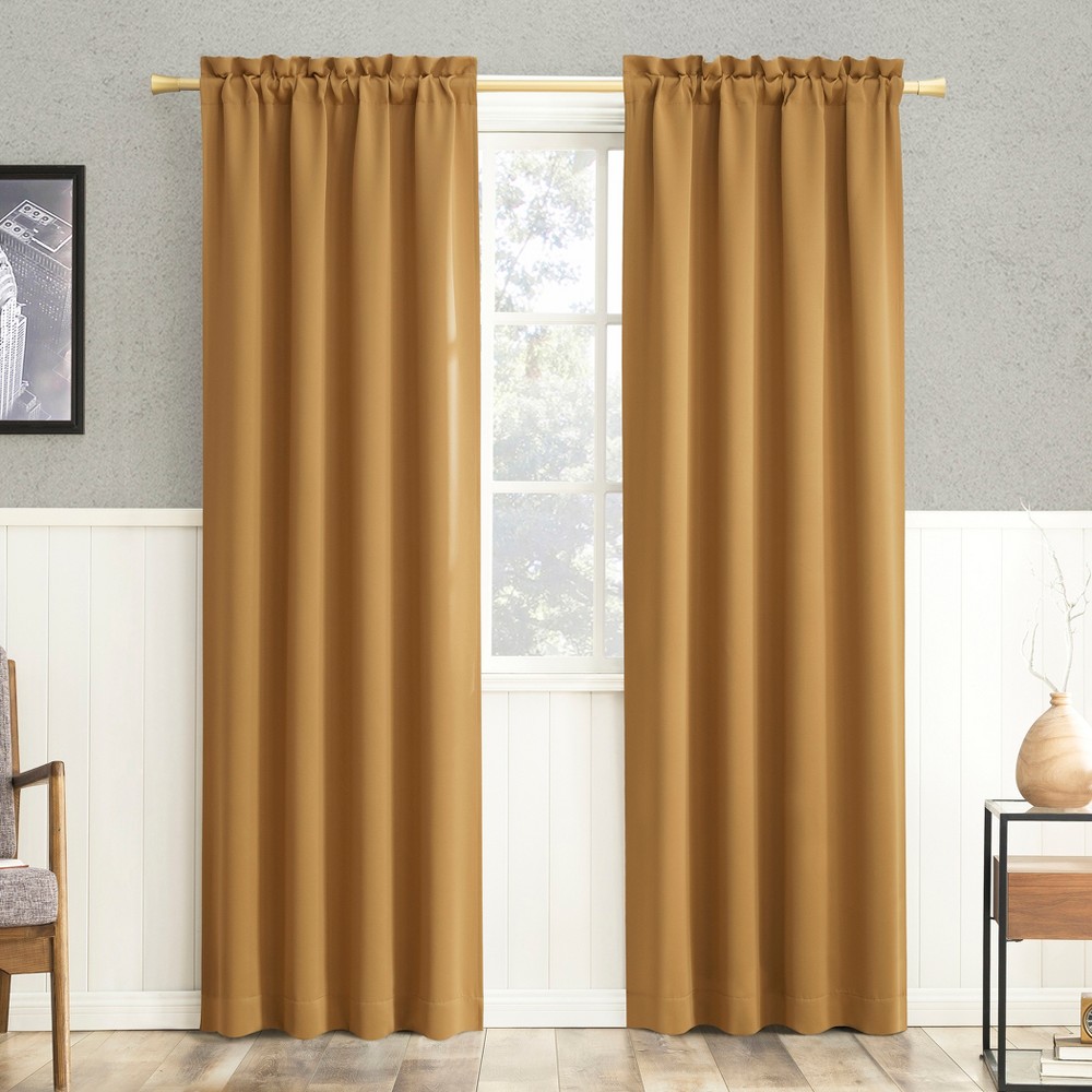 40"x63" Sun Zero Blackout Kenneth Energy Saving Rod Pocket Curtain Panel Gold: Thermal Insulated, Noise Reduction