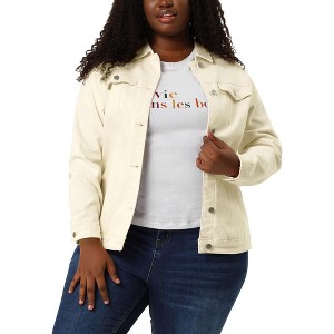 Agnes Orinda Women's Plus Size Button Front Chest Pockets Washed Casual Jean Jackets - 1 of 4