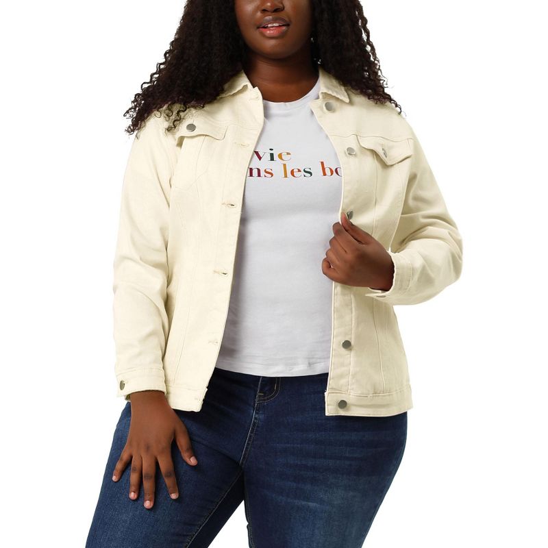 Agnes Orinda Women's Plus Size Outerwear Button Front Washed Casual Denim Jackets, 1 of 8
