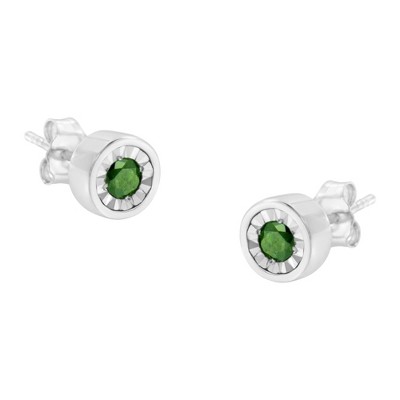 Haus of Brilliance Silver 1/4 Cttw Green Diamond Miracle-Set Stud Earrings