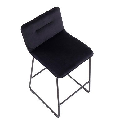 Sleek Black Metal Counter Stool with Velvet Cushion