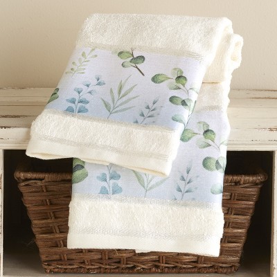 Lakeside Botanical Leaves Theme Bathroom Hand Towels - Set of 2 Washcloths