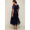 Pinkblush Navy Blue Dotted Tulle Smocked Maternity Midi Dress - 3 of 4