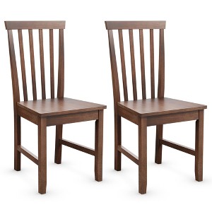 Costway Set of 2 Dining Chair Brown Kitchen Spindle Back Side Chair with Solid Wooden Legs - 1 of 4