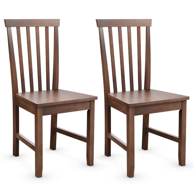 Costway Set of 2 Dining Chair Brown Kitchen Spindle Back Side Chair with Solid Wooden Legs, 1 of 11