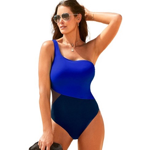 Swimsuits For All Women's Plus Size One Shoulder One Piece Swimsuit - 6,  Blue : Target