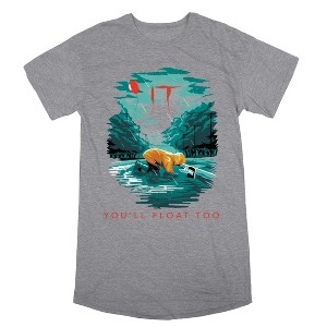 IT Movie (2017) Red Balloon Yellow Mac You'll Float Too Women's Heather Gray Short Sleeve Sleep Shirt - 1 of 3