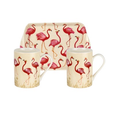 Pimpernel Sara Miller London Flamingo Mug & Tray Set, 8.5" L x 4.5" W, Melamine, Dishwasher Safe, Elegant Flamingo Design, Great for Tea or Coffee