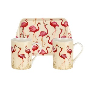 Pimpernel Sara Miller London Flamingo Mug & Tray Set, 8.5" L x 4.5" W, Melamine, Dishwasher Safe, Elegant Flamingo Design, Great for Tea or Coffee - 1 of 4