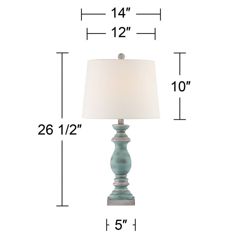 Regency Hill Patsy Country Cottage Table Lamps 26 1/2" High Set of 2 Blue Gray Washed Fabric Drum Shade for Bedroom Living Room Bedside Nightstand, 4 of 10