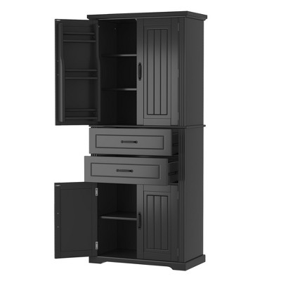 Rbied 30 in. W x 15.75 in. D x 72.5 in. H Wood Linen Cabinet Storage Cabinet W/ Adjustable Shelves, 2 Drawers