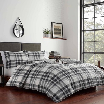 Full White Cotton Reversible Plaid Comforter Set