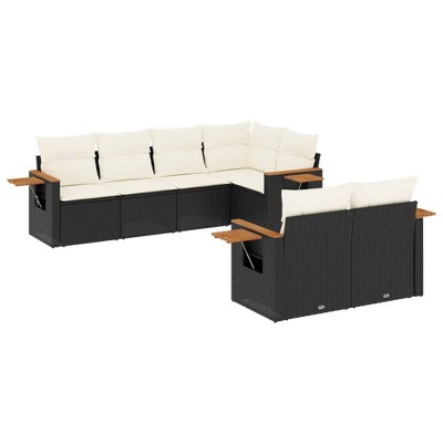 vidaXL 7 Piece Patio Sofa Set with Cushions - Black and Cream