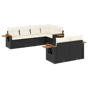 vidaXL 7 Piece Patio Sofa Set with Cushions - Black and Cream - 1 of 4
