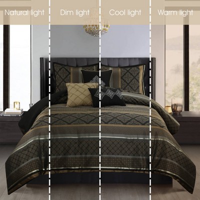 California King Black and Gold Jacquard 7-Piece Comforter Set