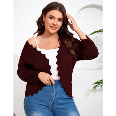 Plus Size Knit 3/4 Sleeve Cardigan Knit Shrug Sweater