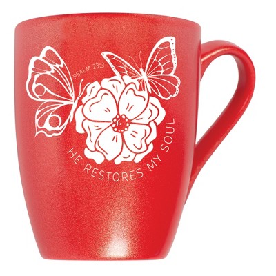 Elanze Designs He Restores My Soul Psalm 23:3 Crimson Red 10 ounce New Bone China Coffee Cup Mug