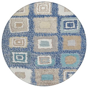 Navy Blue Beige And Ivory Geometric Washable Indoor Outdoor Area Rug - 1 of 4