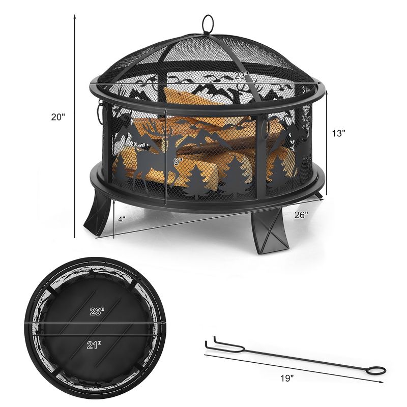 Costway 26" Outdoor Fire Pit Wood Burning Metal Firepit Bowl with Spark Screen Poker, 4 of 10