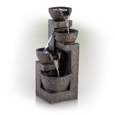 Alpine Corporation 24" Three Tier Stone Bowl Tabletop Fountain - Light Green