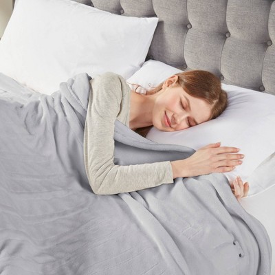 Full Light Grey Plush Heated Blanket with Controller
