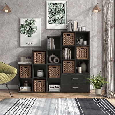 Black 6-Cube Stackable Wood Modular Bookcase