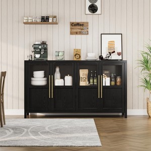 55" Large Buffet Sideboard Cabinet with 4 Glass Doors and Shelves - 1 of 4