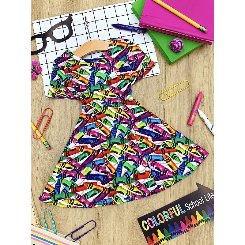 Girls Color Me Rainbow Crayon Print Dress - Mia Belle Girls, 3 of 7