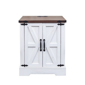 VYNXARIA Farmhouse End Table with Charging Station. Adjustable Shelf, 19.6"W Versatile Walnut Sofa Side Table for Bedroom, Living Room,White - 1 of 4