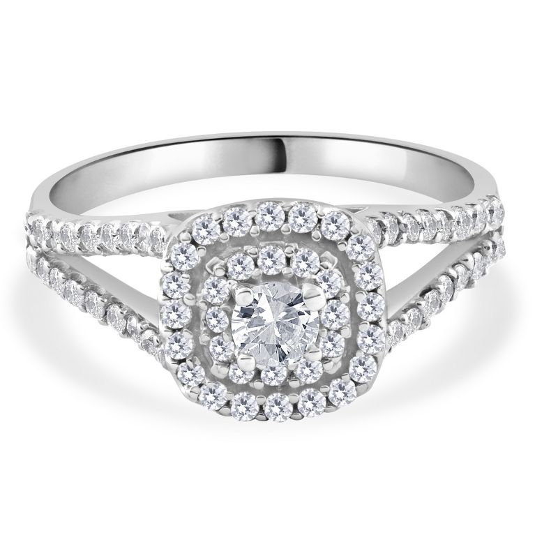 Pompeii3 1Ct TW Diamond Double Cushion Halo Engagement Ring in 10k White Gold, 4 of 6