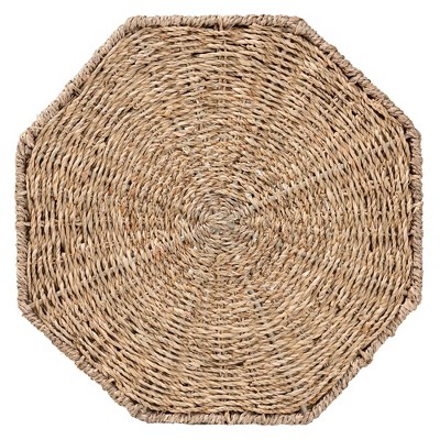 Natural Brown Seagrass Hourglass End Table with Metal Frame