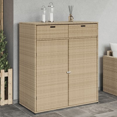 VidaXL Patio Storage Cabinet Beige 41.3"x21.7"x44.5" Poly Rattan