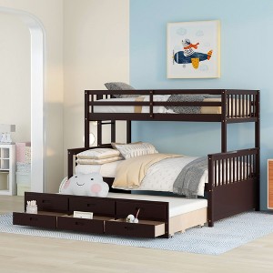 NicBex Twin over Full Bunk Bed Separable Pine Bed Frame with Trundle, Storage Drawers, Guardrail and Ladder, No Box Spring Required - 1 of 4